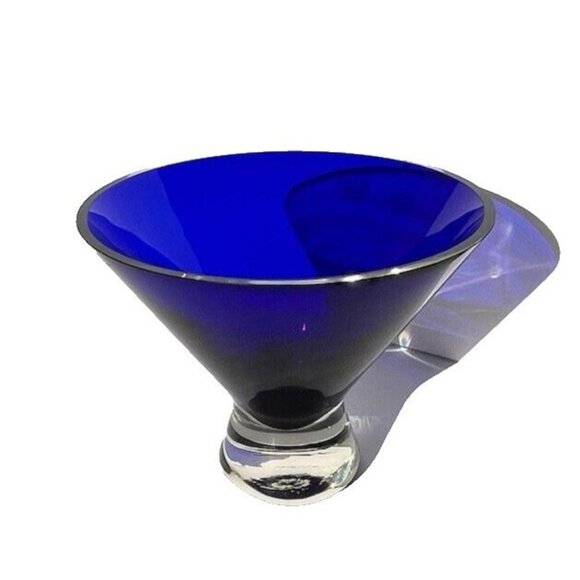 Cobalt Blue Vase Mouth Blown Thick Martini Shaped Made in Poland Vintage 6" tall - Picture 12 of 16